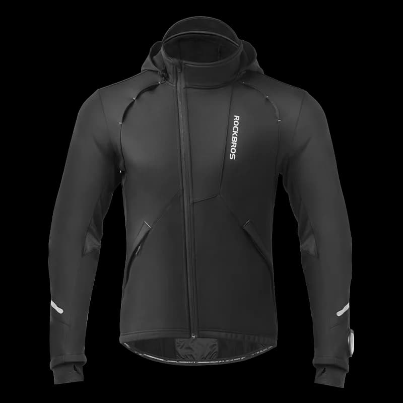 Men's Winter Windproof Thermal Fleece Hooded Cycling Jacket