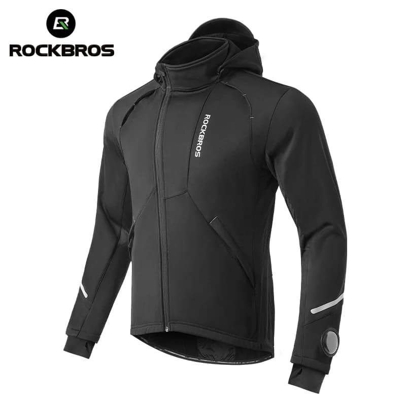 Men's Winter Windproof Thermal Fleece Hooded Cycling Jacket